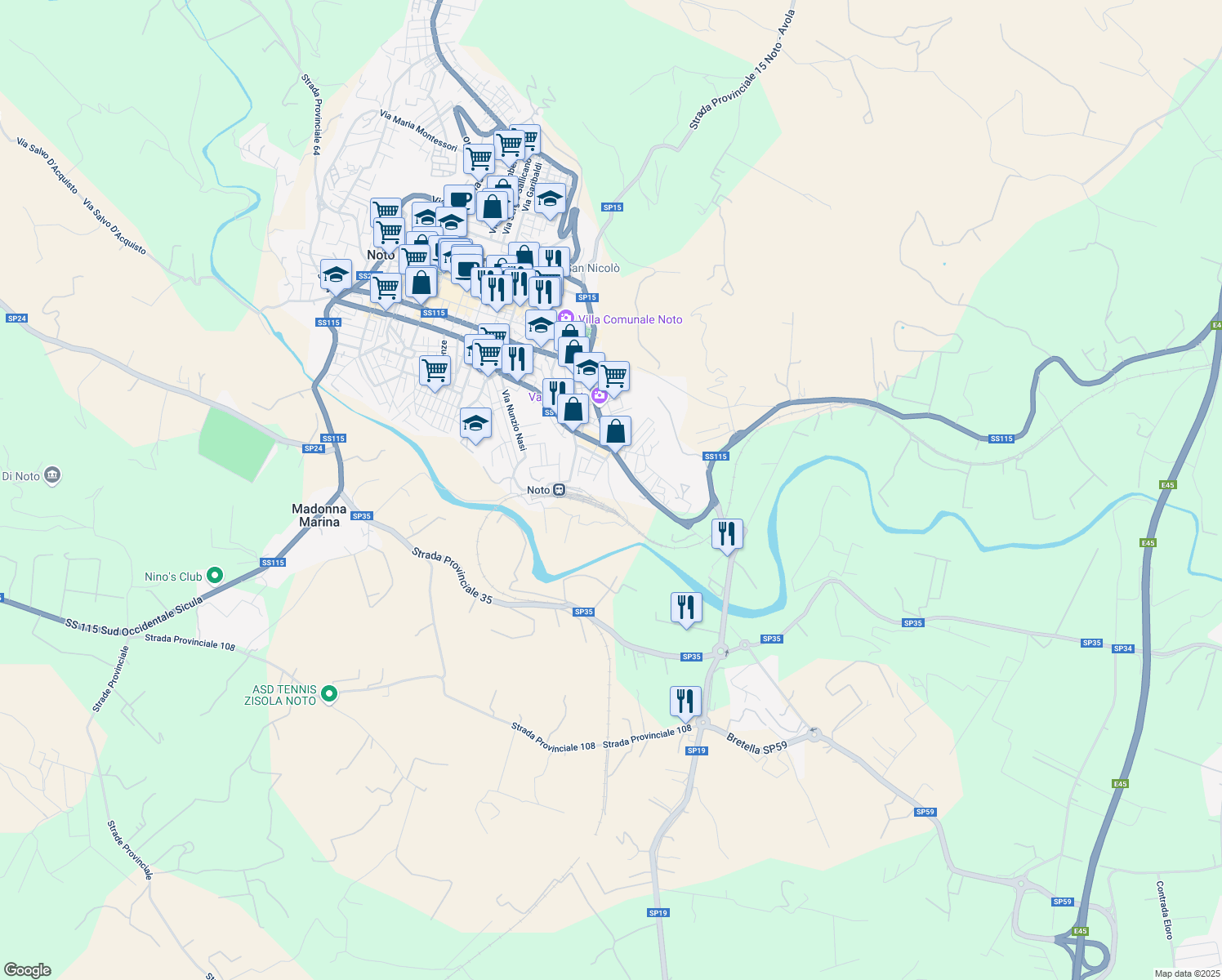 map of restaurants, bars, coffee shops, grocery stores, and more near Via Montevideo in Libero consorzio comunale di Siracusa