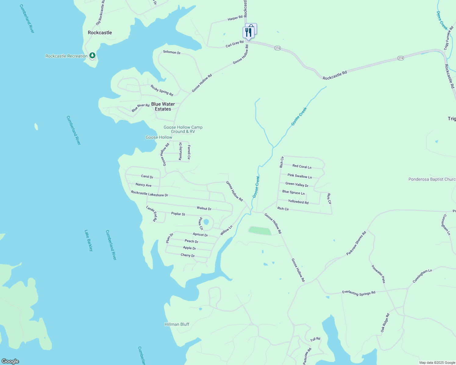 map of restaurants, bars, coffee shops, grocery stores, and more near 1658 Goose Hollow Road in Cadiz