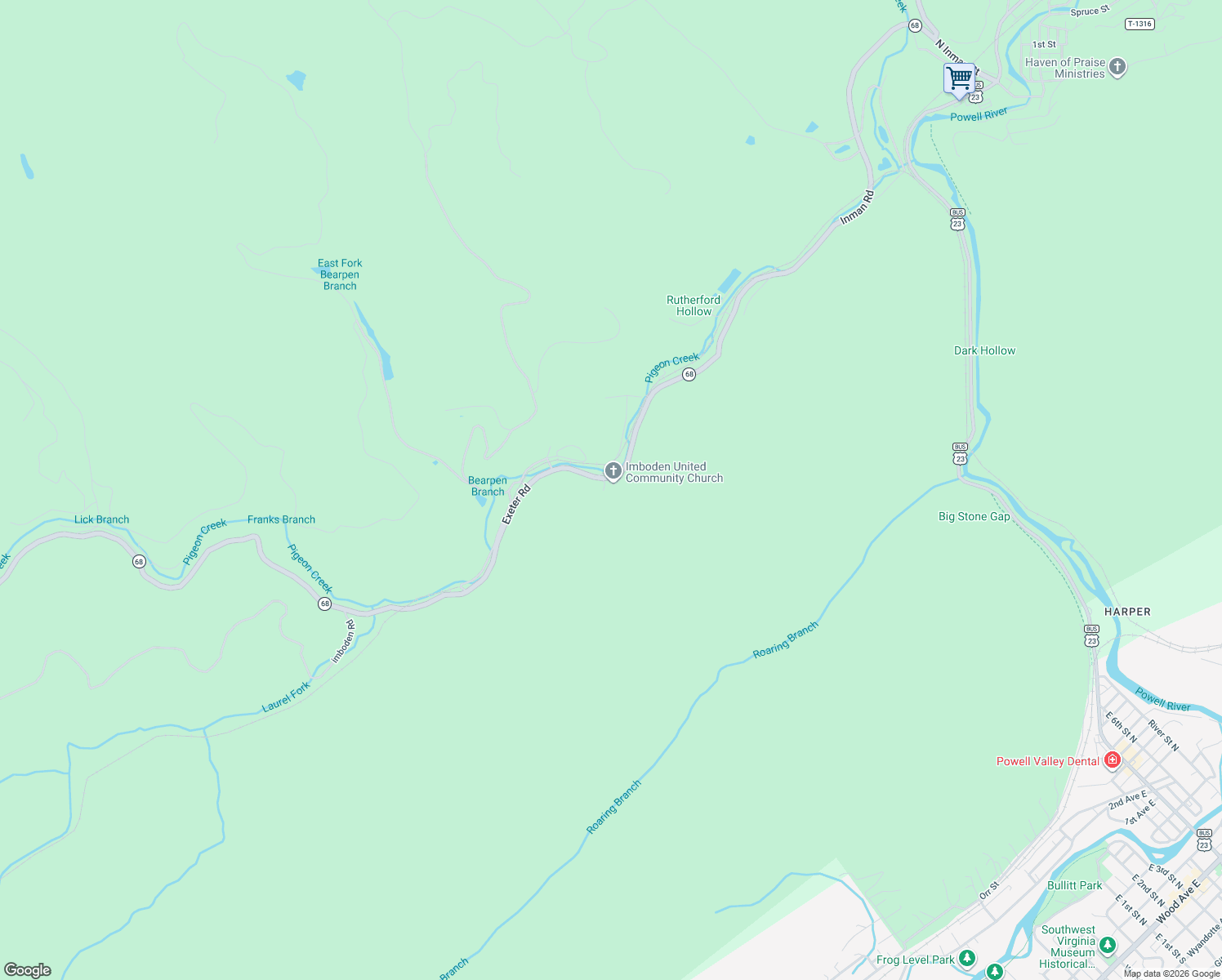map of restaurants, bars, coffee shops, grocery stores, and more near 2106 Exeter Rd in Appalachia
