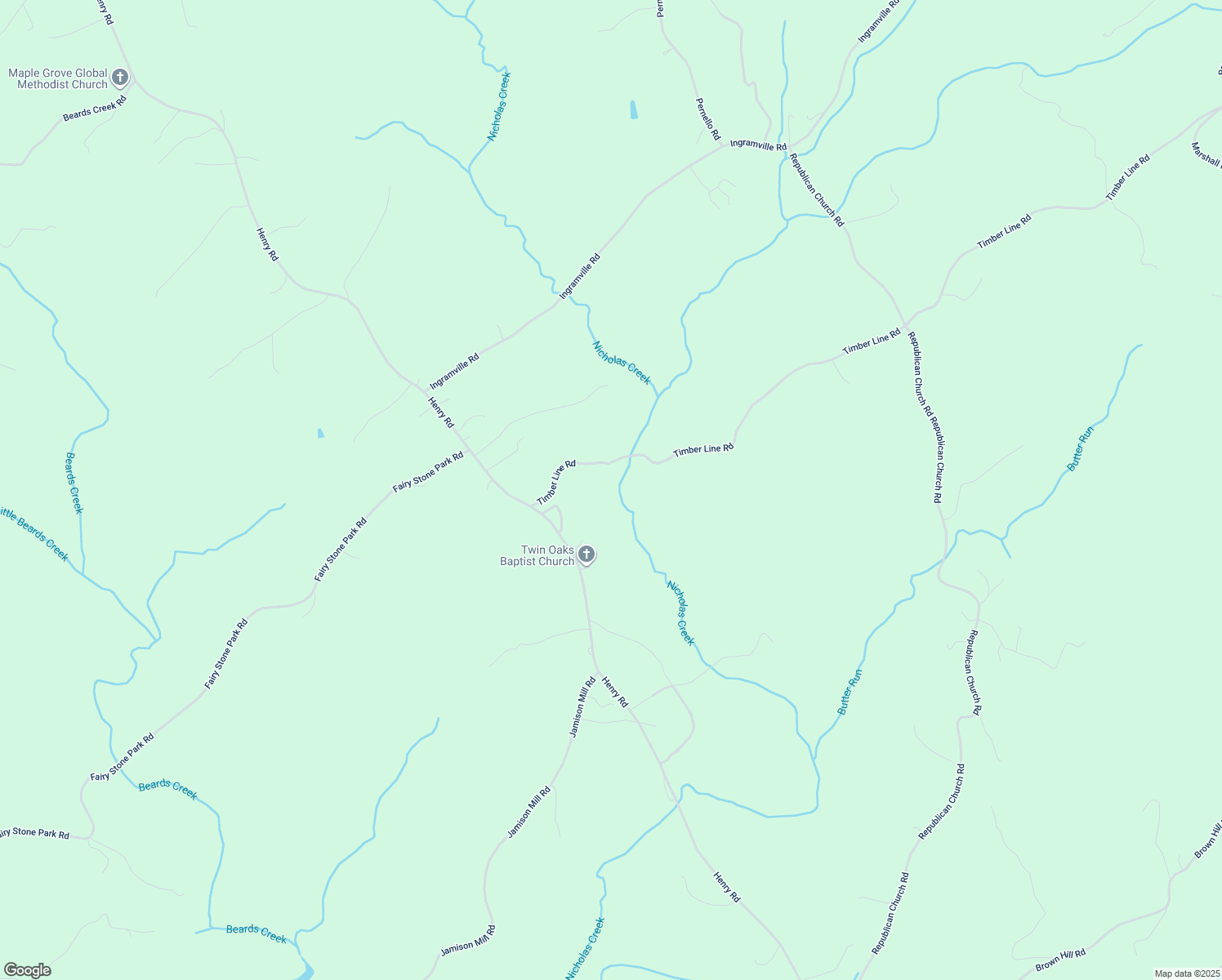 map of restaurants, bars, coffee shops, grocery stores, and more near 273 Timber Line Road in Ferrum