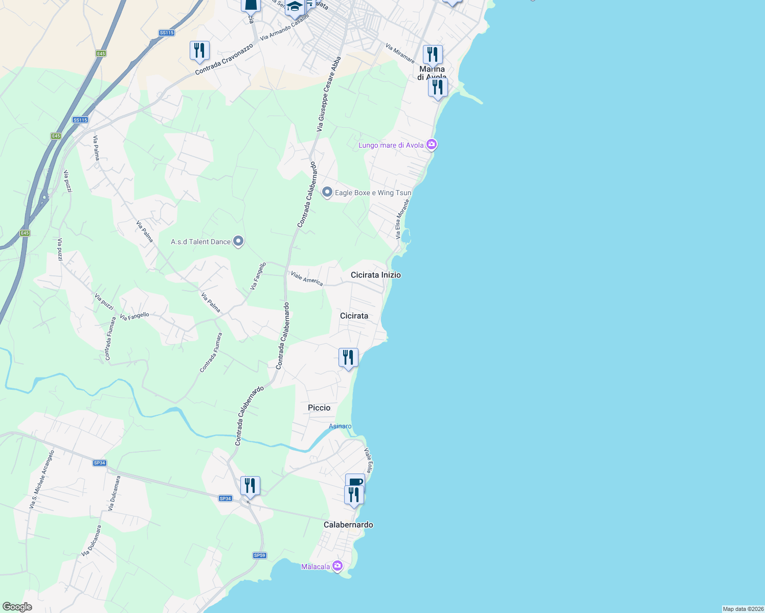 map of restaurants, bars, coffee shops, grocery stores, and more near 5 Via Sebastiano Morale in Cicirata