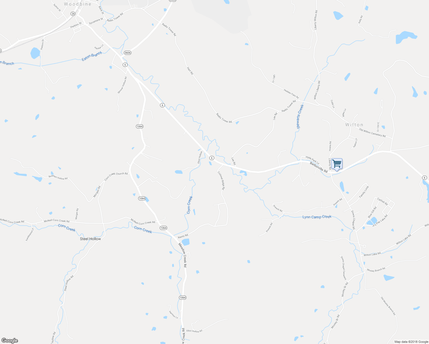 map of restaurants, bars, coffee shops, grocery stores, and more near 74 Colonel Ridge Road in Woodbine
