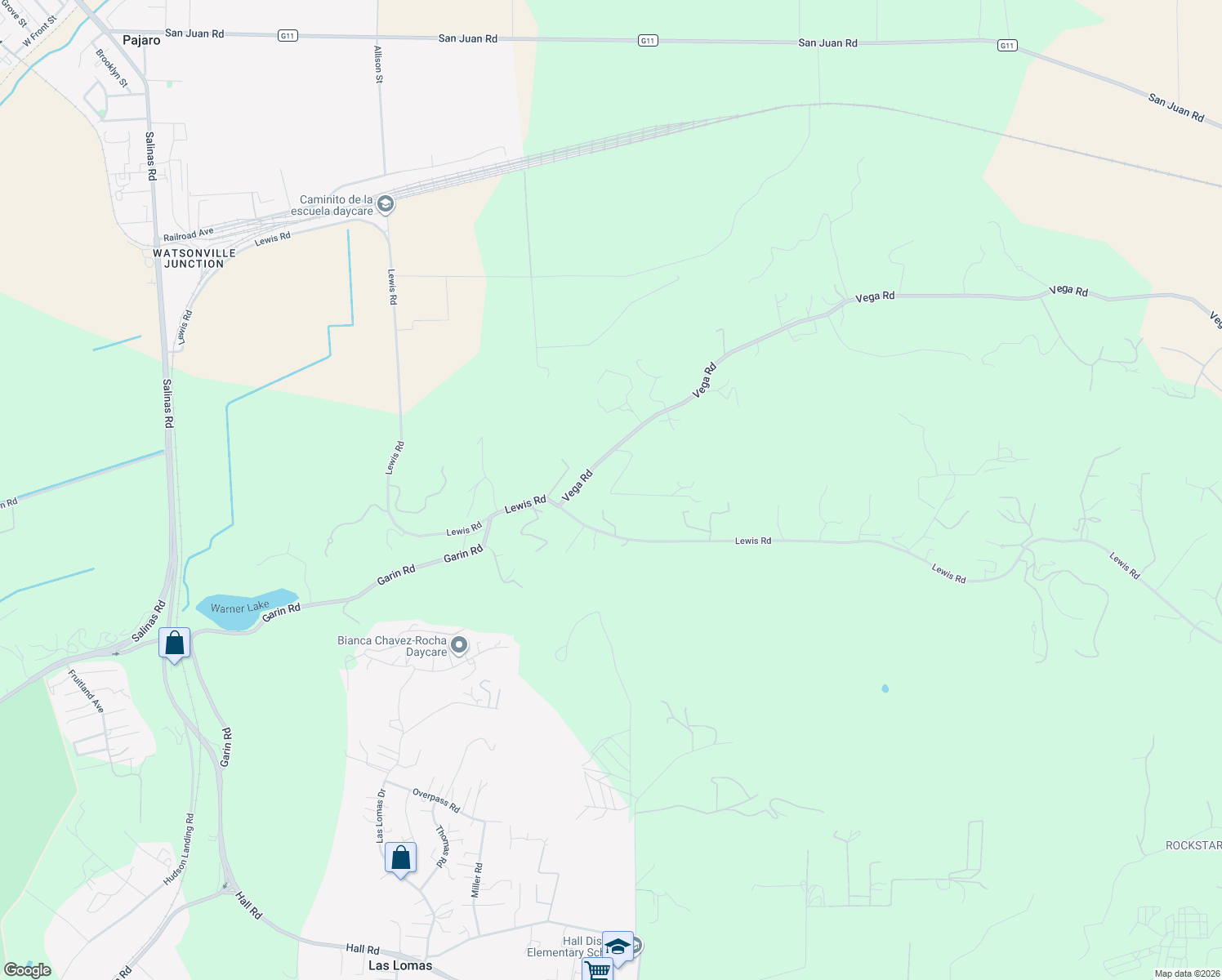 map of restaurants, bars, coffee shops, grocery stores, and more near 14440 Ridgecrest Road in Watsonville