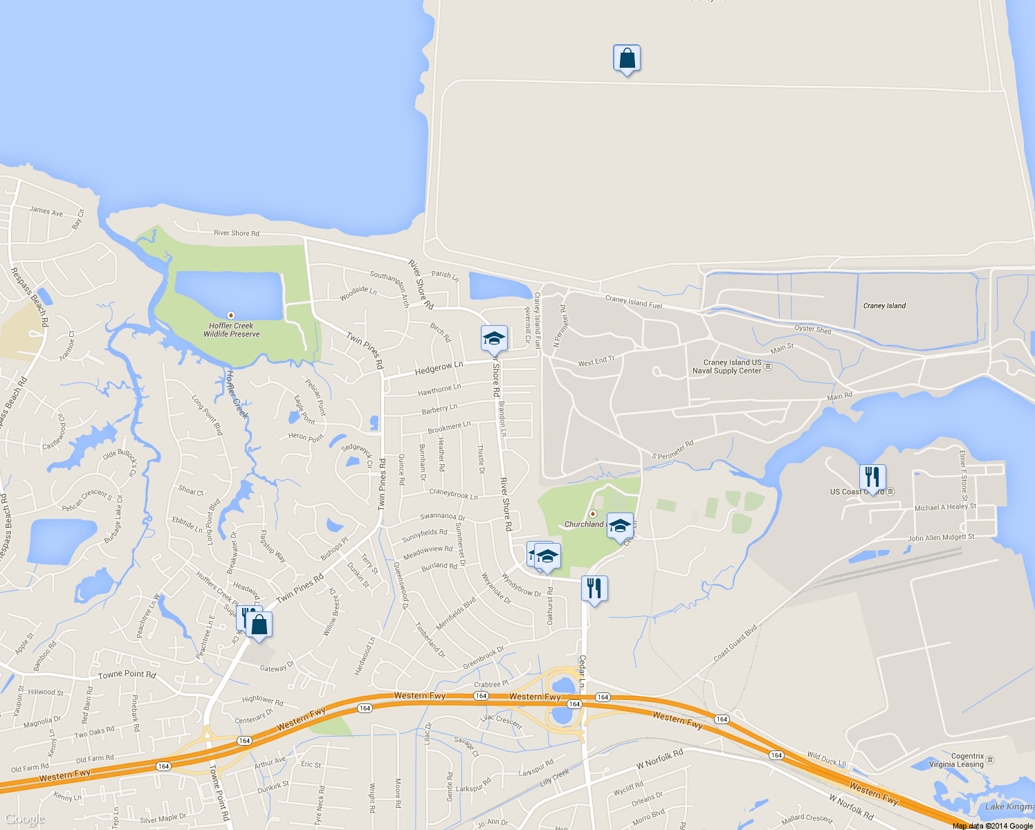 map of restaurants, bars, coffee shops, grocery stores, and more near 5632 Trafalgar Arch in Portsmouth