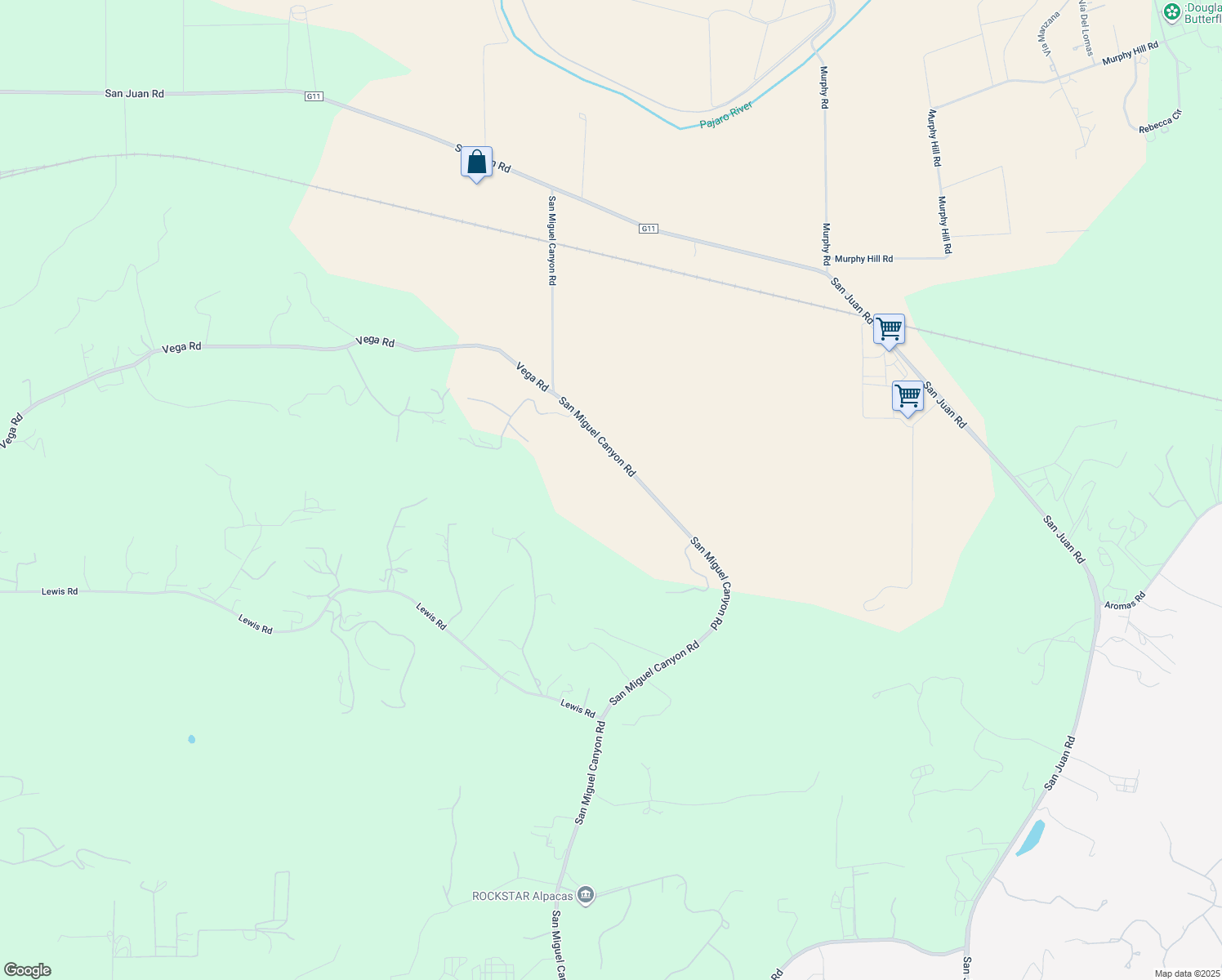 map of restaurants, bars, coffee shops, grocery stores, and more near 254-346 San Miguel Canyon Road in Watsonville