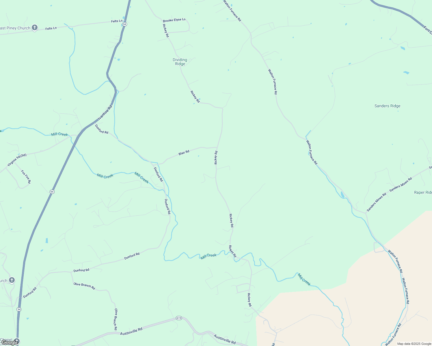 map of restaurants, bars, coffee shops, grocery stores, and more near Rickey Road in Max Meadows