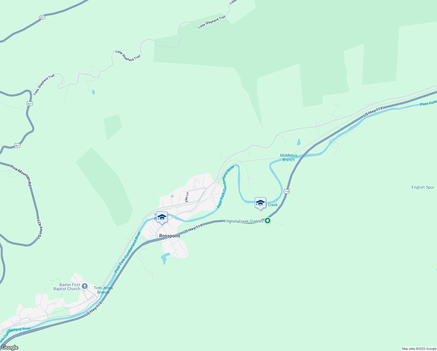 map of restaurants, bars, coffee shops, grocery stores, and more near Tunnell Hill Road in Baxter