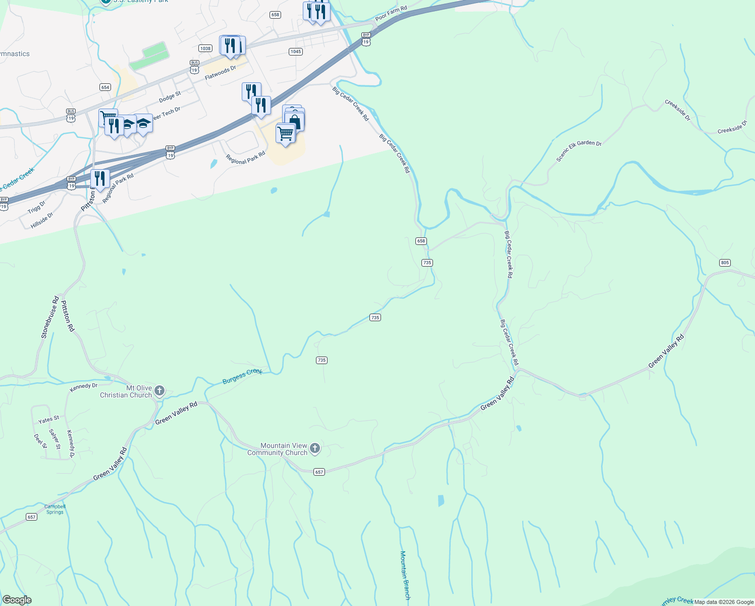 map of restaurants, bars, coffee shops, grocery stores, and more near 392 Burgess Lane in Lebanon