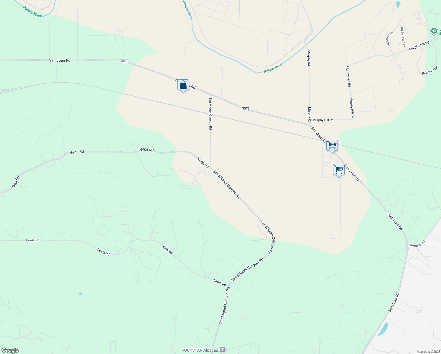 map of restaurants, bars, coffee shops, grocery stores, and more near 254 San Miguel Canyon Road in Watsonville