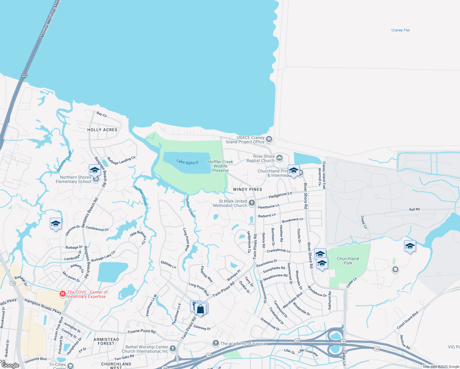 map of restaurants, bars, coffee shops, grocery stores, and more near 17 Windy Pines Crescent in Portsmouth