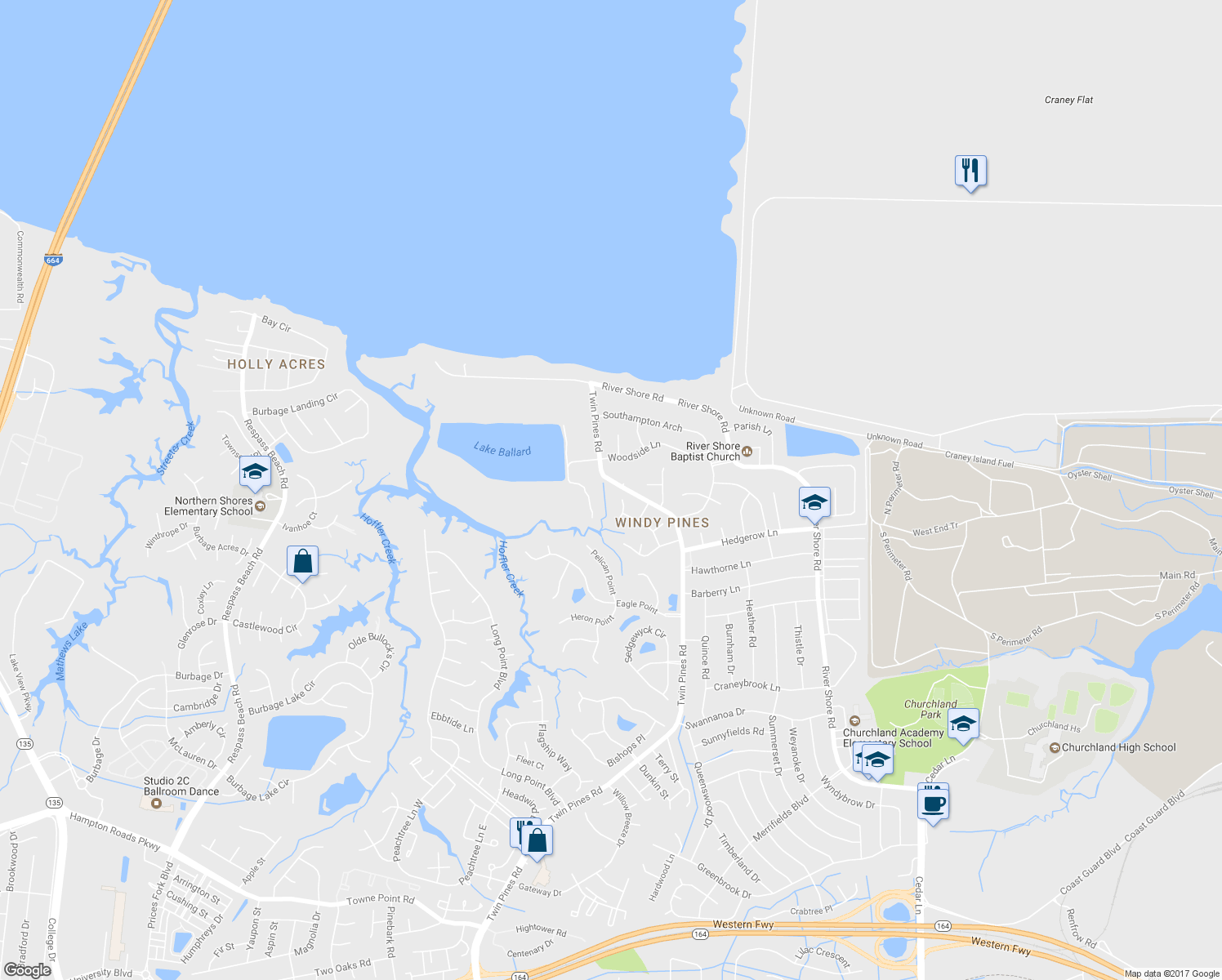 map of restaurants, bars, coffee shops, grocery stores, and more near 11 Windy Pines Crescent in Portsmouth