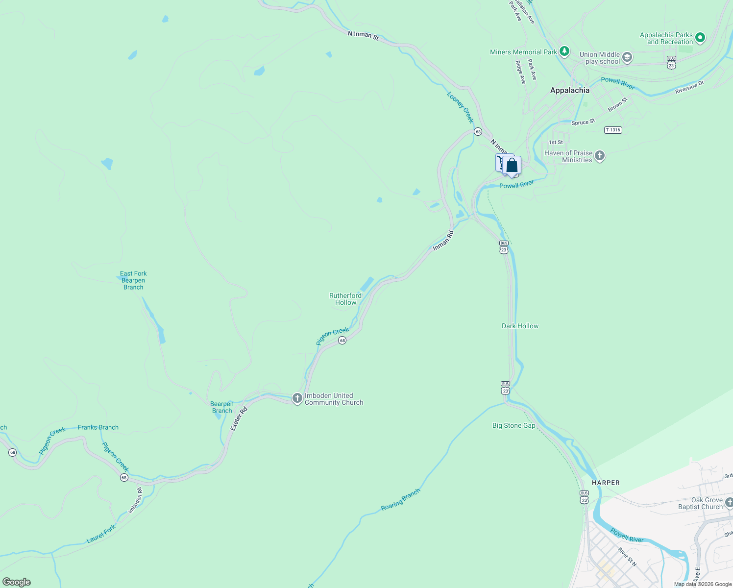 map of restaurants, bars, coffee shops, grocery stores, and more near 2301-2335 Exeter Road in Appalachia