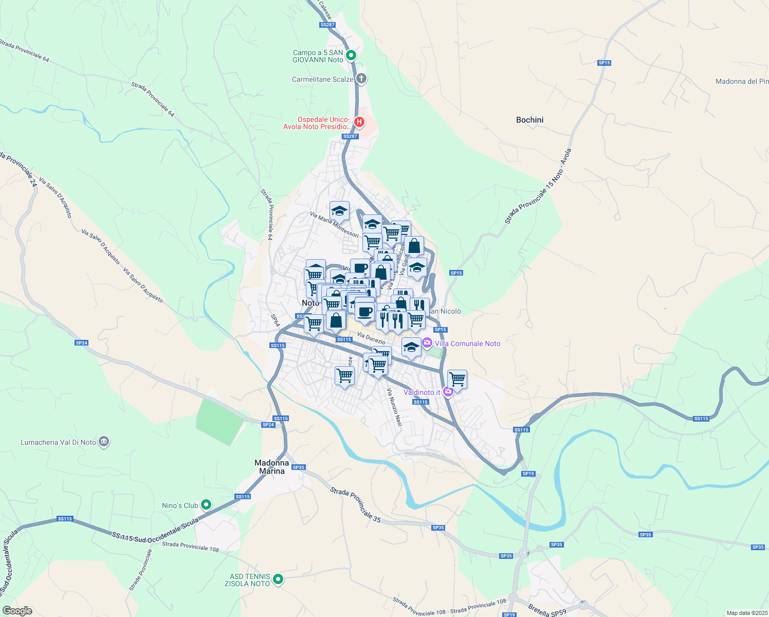map of restaurants, bars, coffee shops, grocery stores, and more near 1 Via Fratelli Bandiera in Noto
