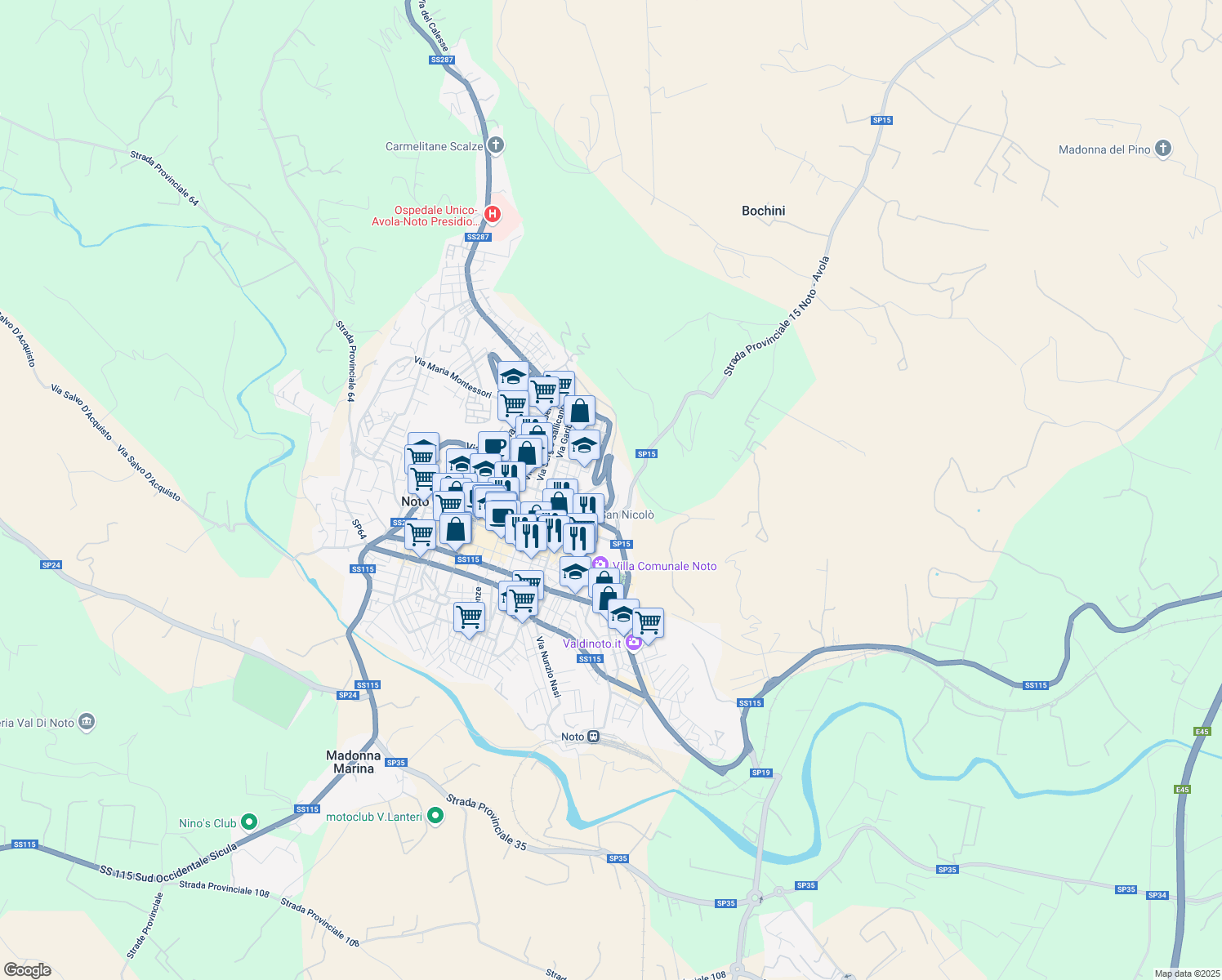map of restaurants, bars, coffee shops, grocery stores, and more near Via Angelo Cavarra in Libero consorzio comunale di Siracusa