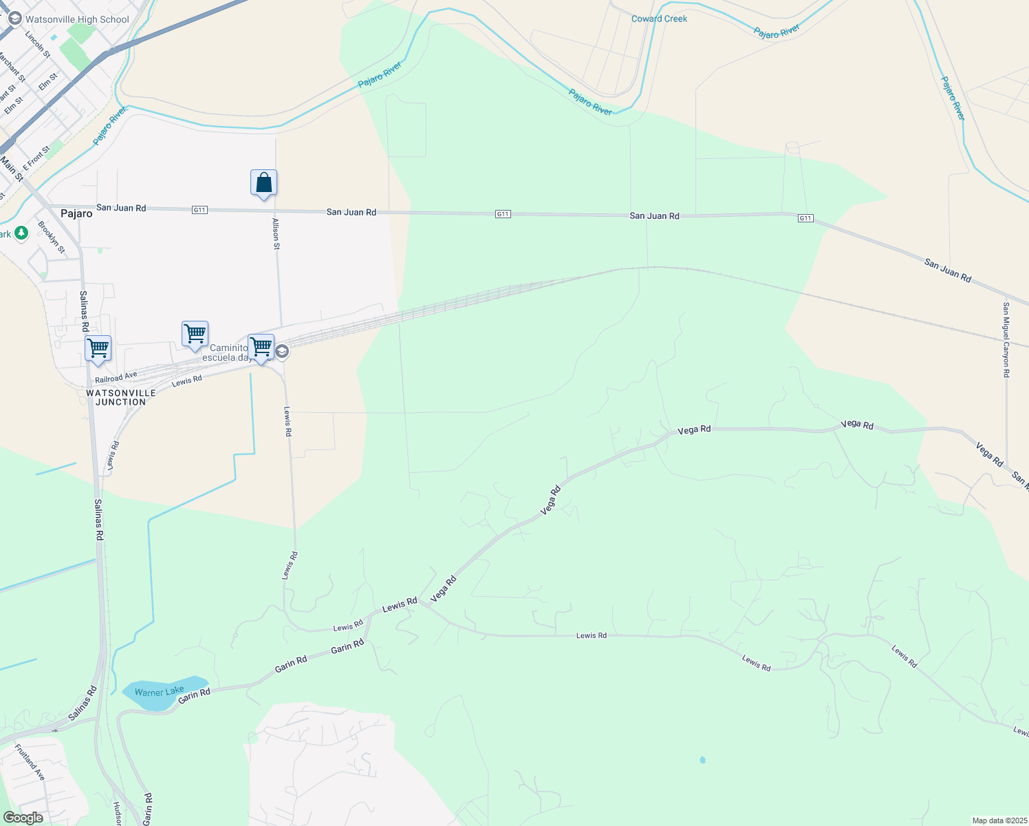 map of restaurants, bars, coffee shops, grocery stores, and more near 300 Hayes Road in Monterey County