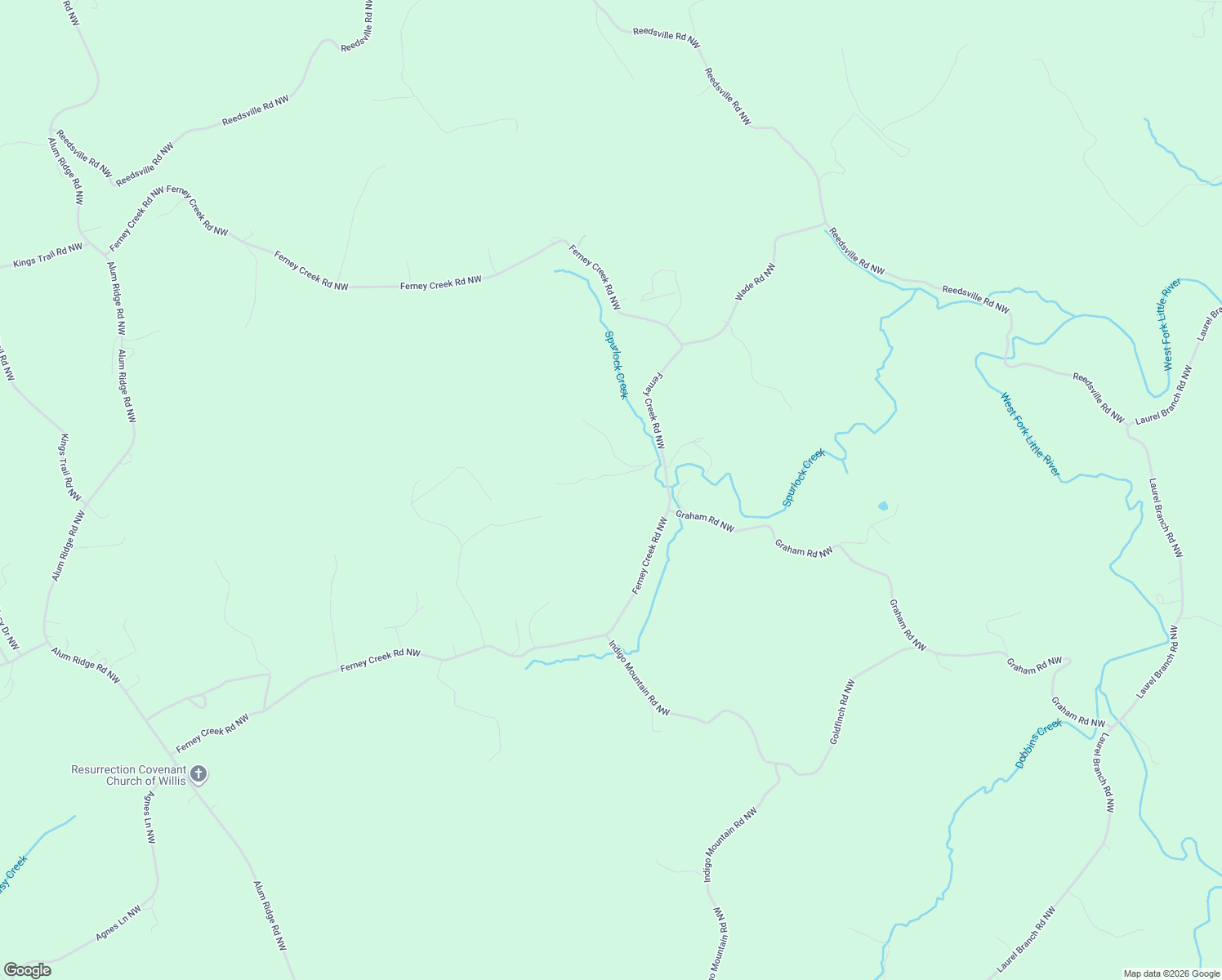 map of restaurants, bars, coffee shops, grocery stores, and more near 1016 Ferney Creek Road Northwest in Willis