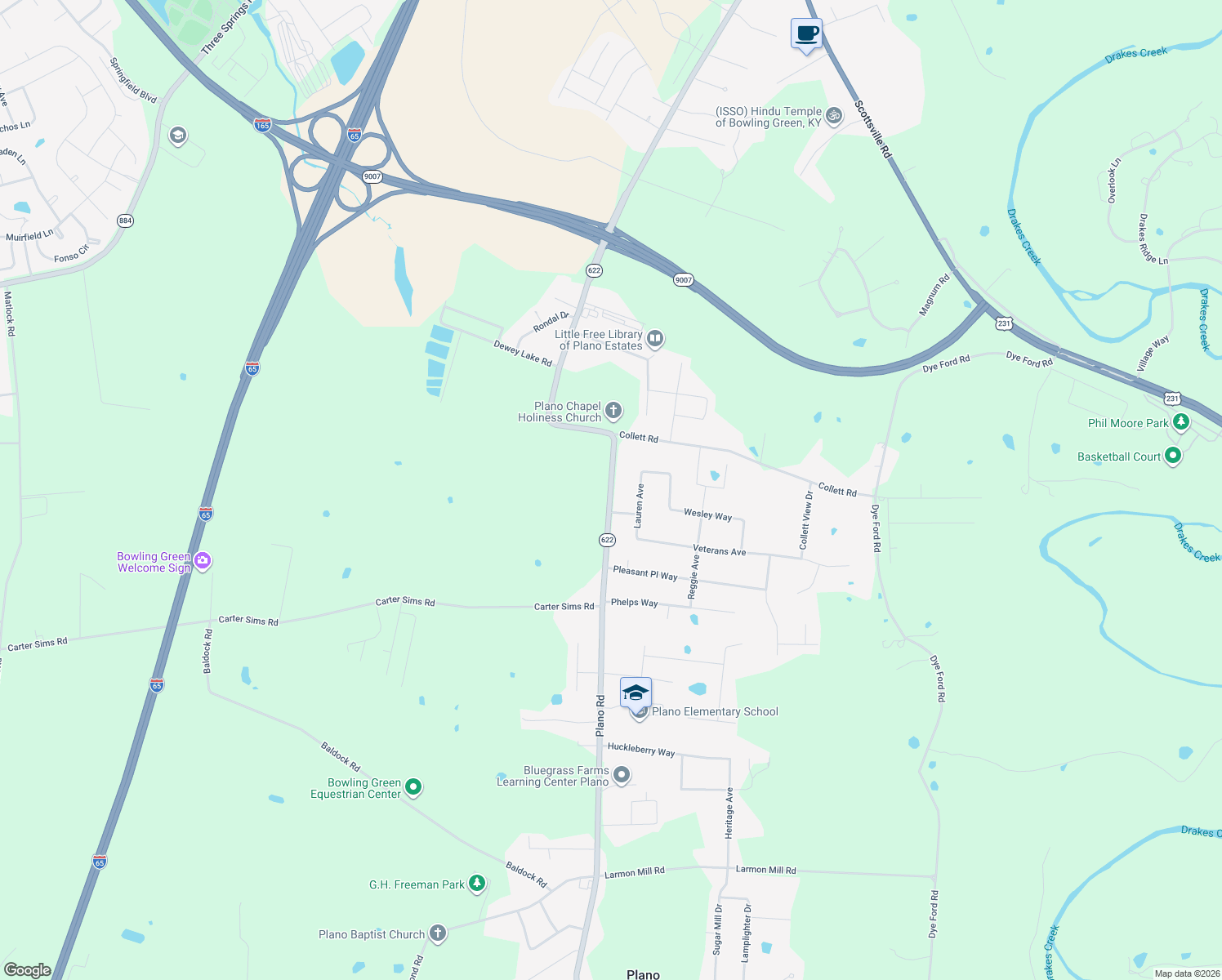 map of restaurants, bars, coffee shops, grocery stores, and more near 2255 Plano Rd in Bowling Green