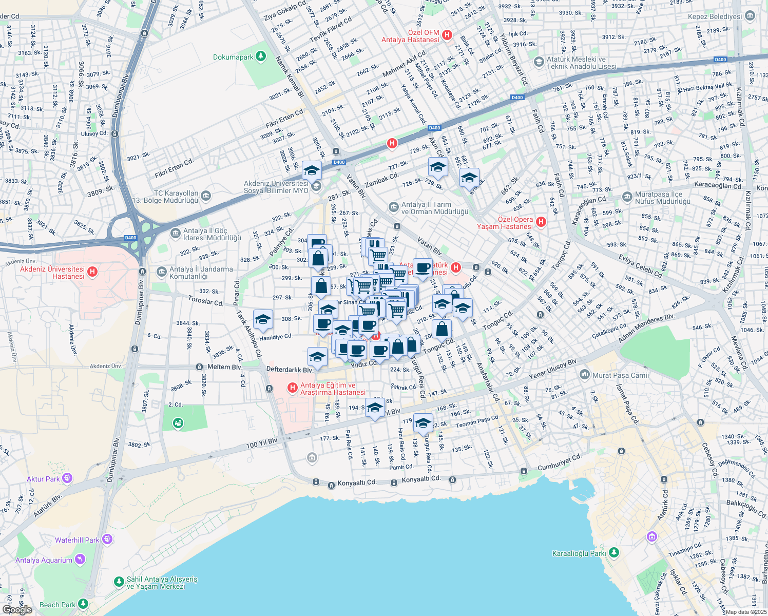 map of restaurants, bars, coffee shops, grocery stores, and more near 12 238. Sokak in Muratpaşa