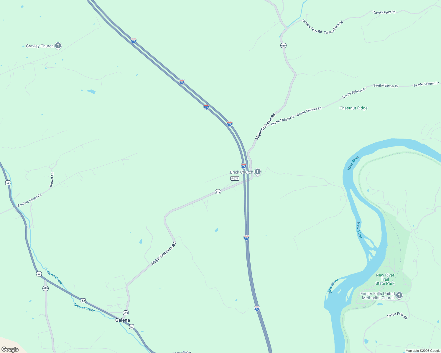 map of restaurants, bars, coffee shops, grocery stores, and more near State Route F-277 in Max Meadows