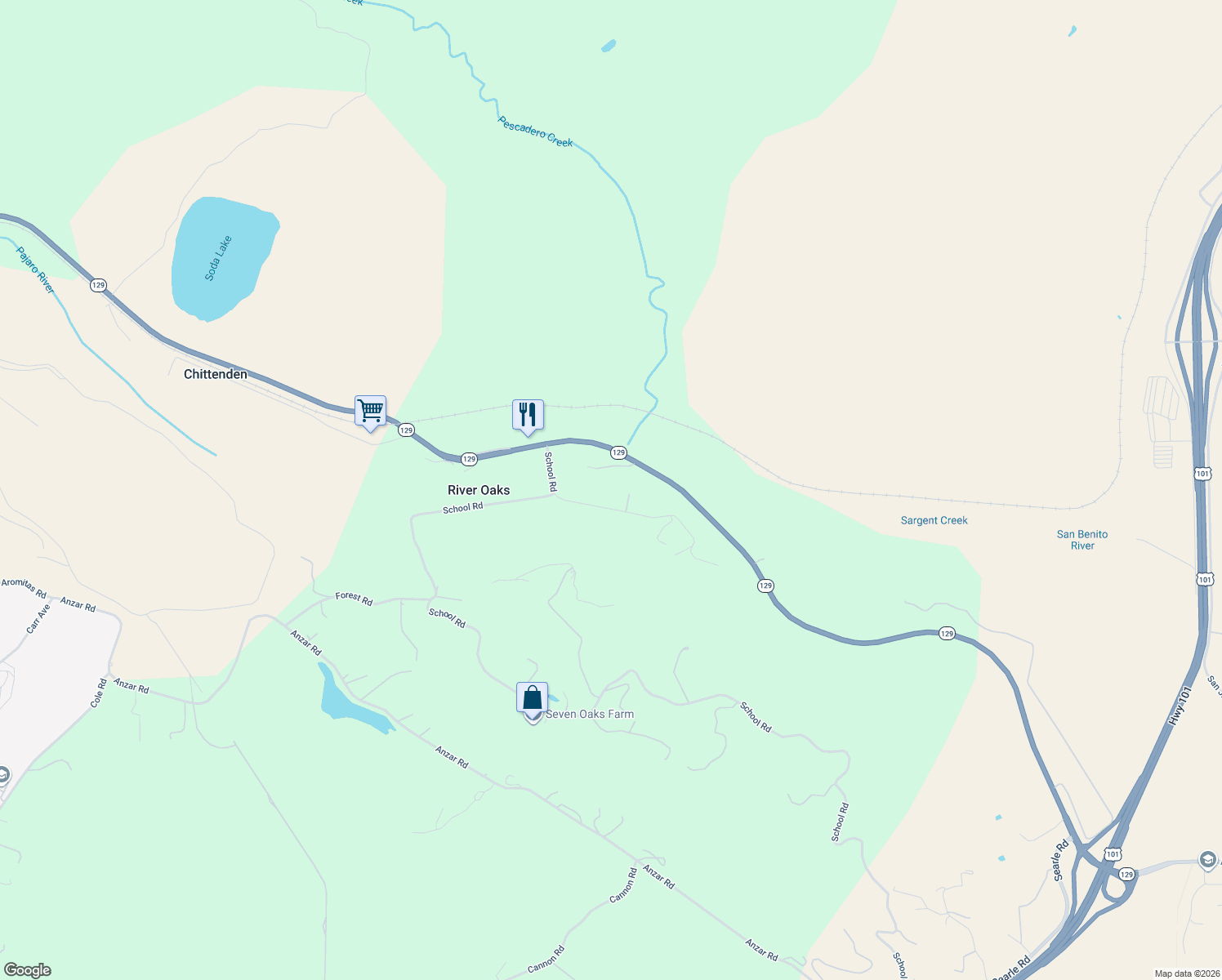 map of restaurants, bars, coffee shops, grocery stores, and more near 229 Payne Road in San Juan Bautista