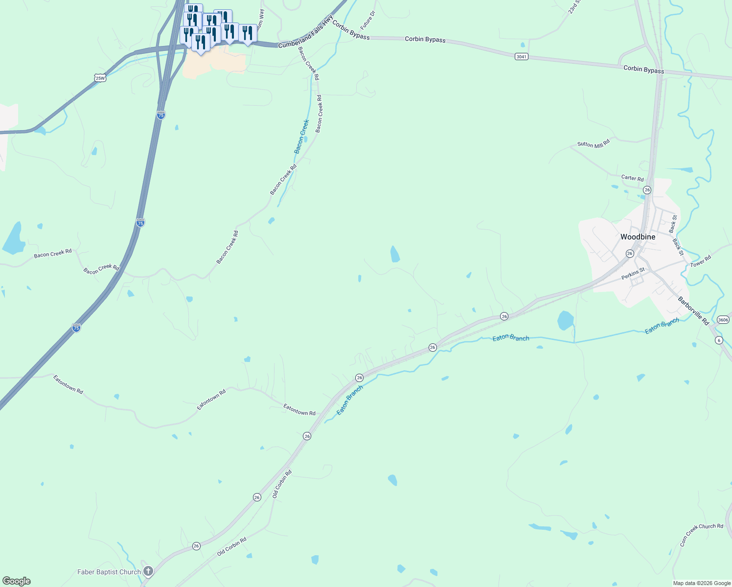 map of restaurants, bars, coffee shops, grocery stores, and more near in Corbin