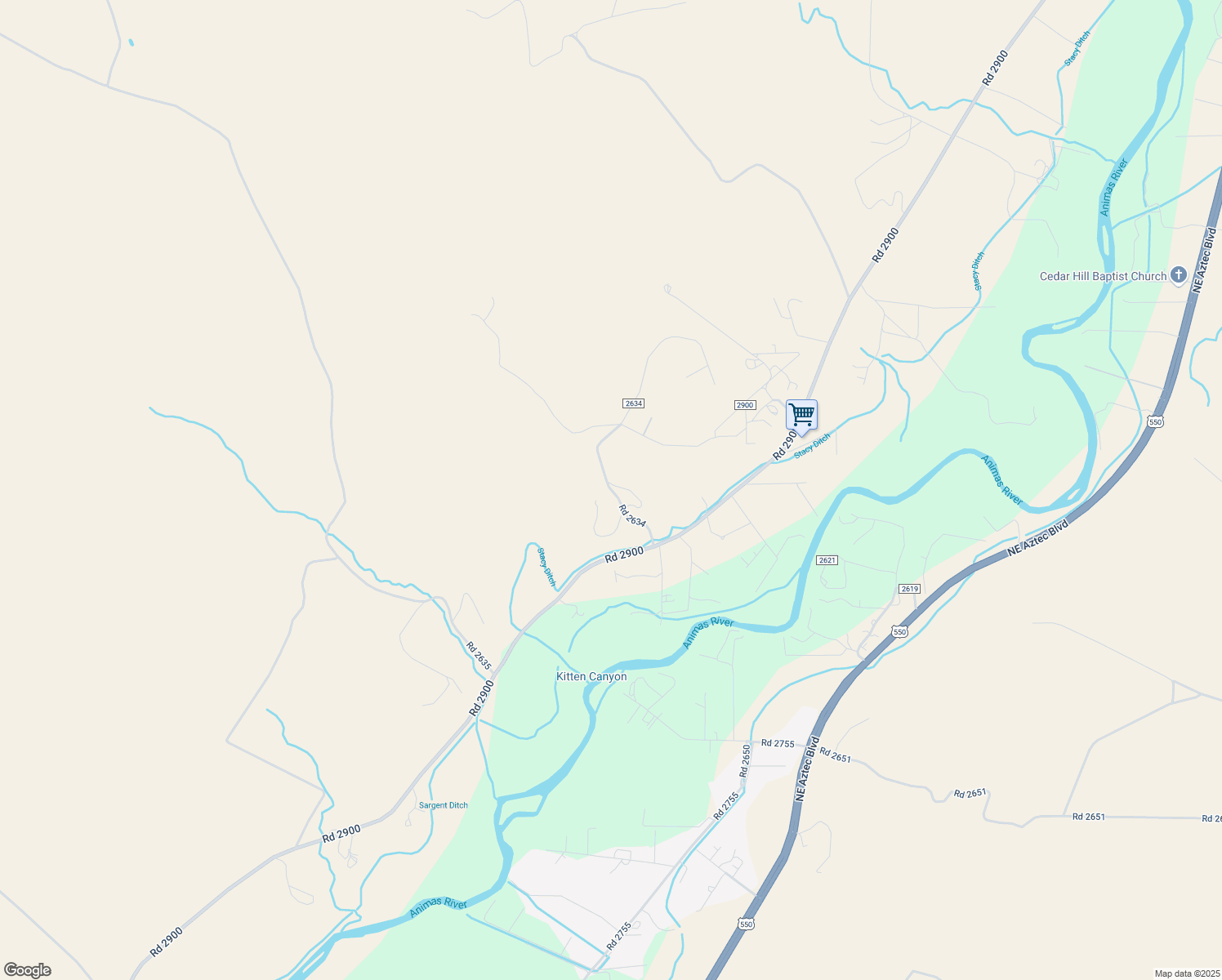 map of restaurants, bars, coffee shops, grocery stores, and more near 22 Road 2634 in Aztec