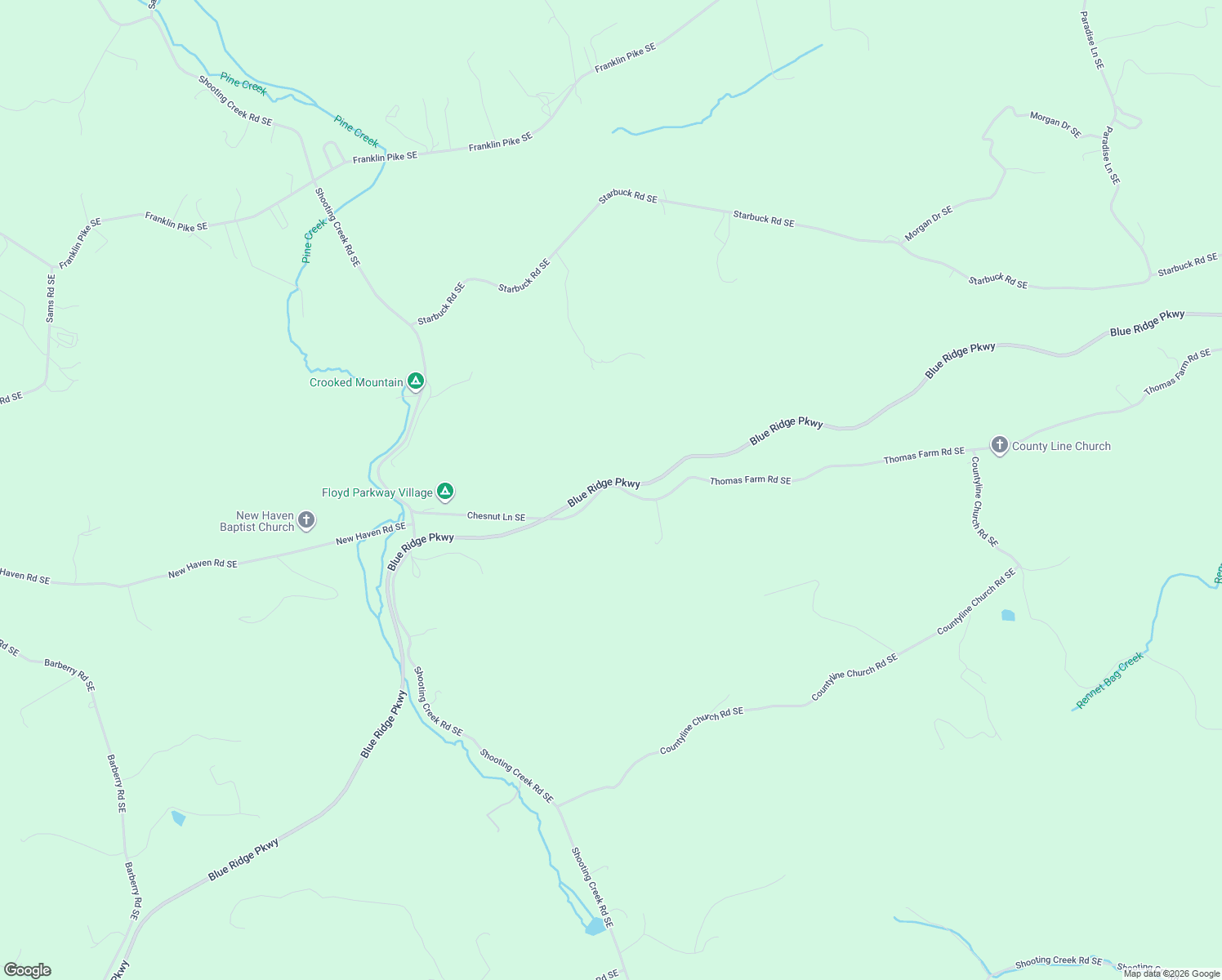 map of restaurants, bars, coffee shops, grocery stores, and more near 224 Thomas Farm Road Southeast in Floyd