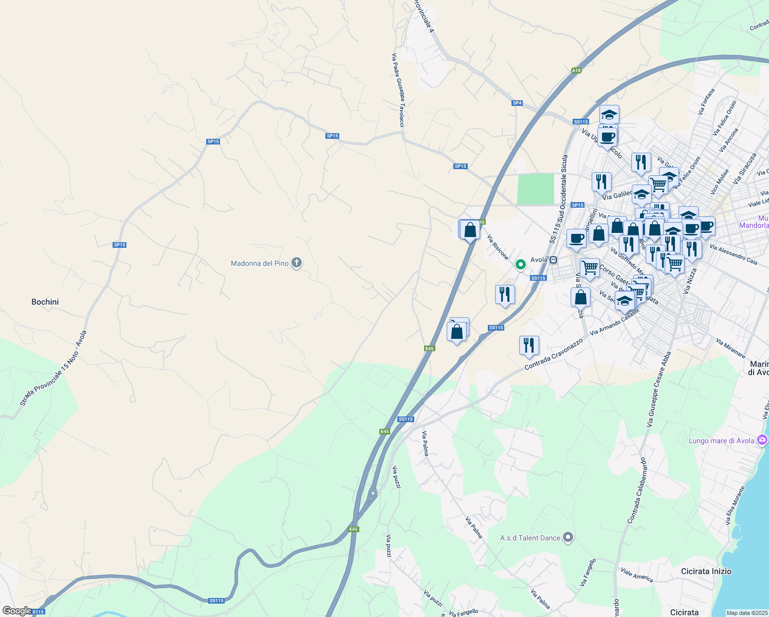 map of restaurants, bars, coffee shops, grocery stores, and more near in Free municipal consortium of Syracuse