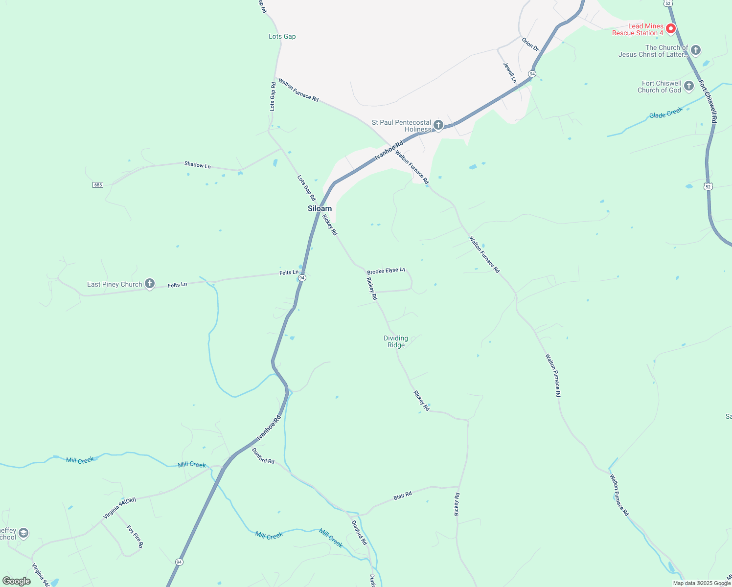 map of restaurants, bars, coffee shops, grocery stores, and more near 359 Rickey Road in Max Meadows