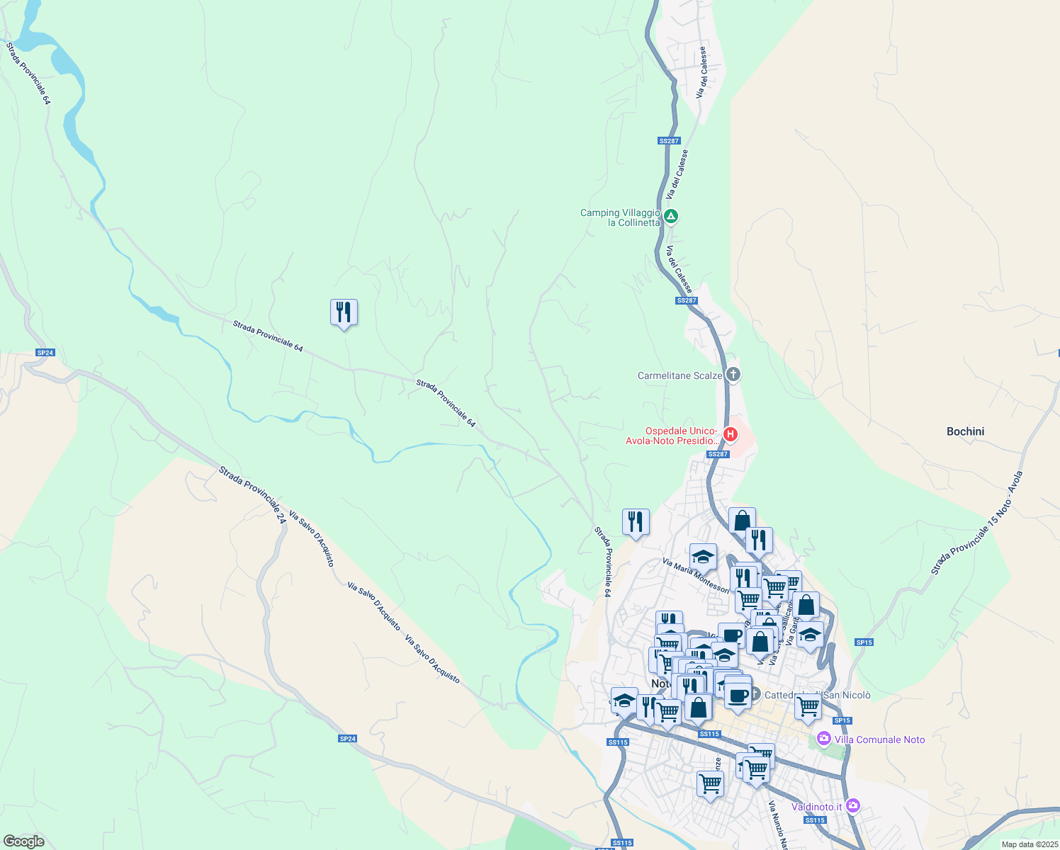 map of restaurants, bars, coffee shops, grocery stores, and more near snc Contrada Fiumara in Libero consorzio comunale di Siracusa