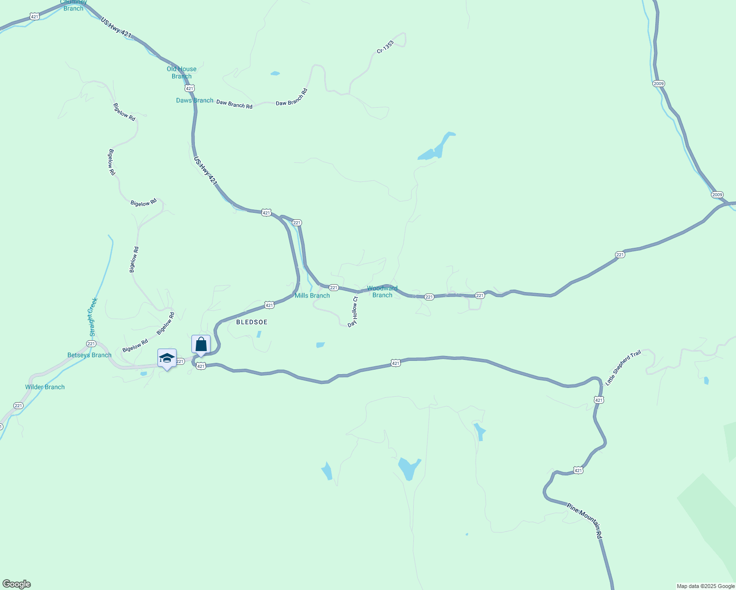 map of restaurants, bars, coffee shops, grocery stores, and more near 657 State Highway 221 in Harlan County