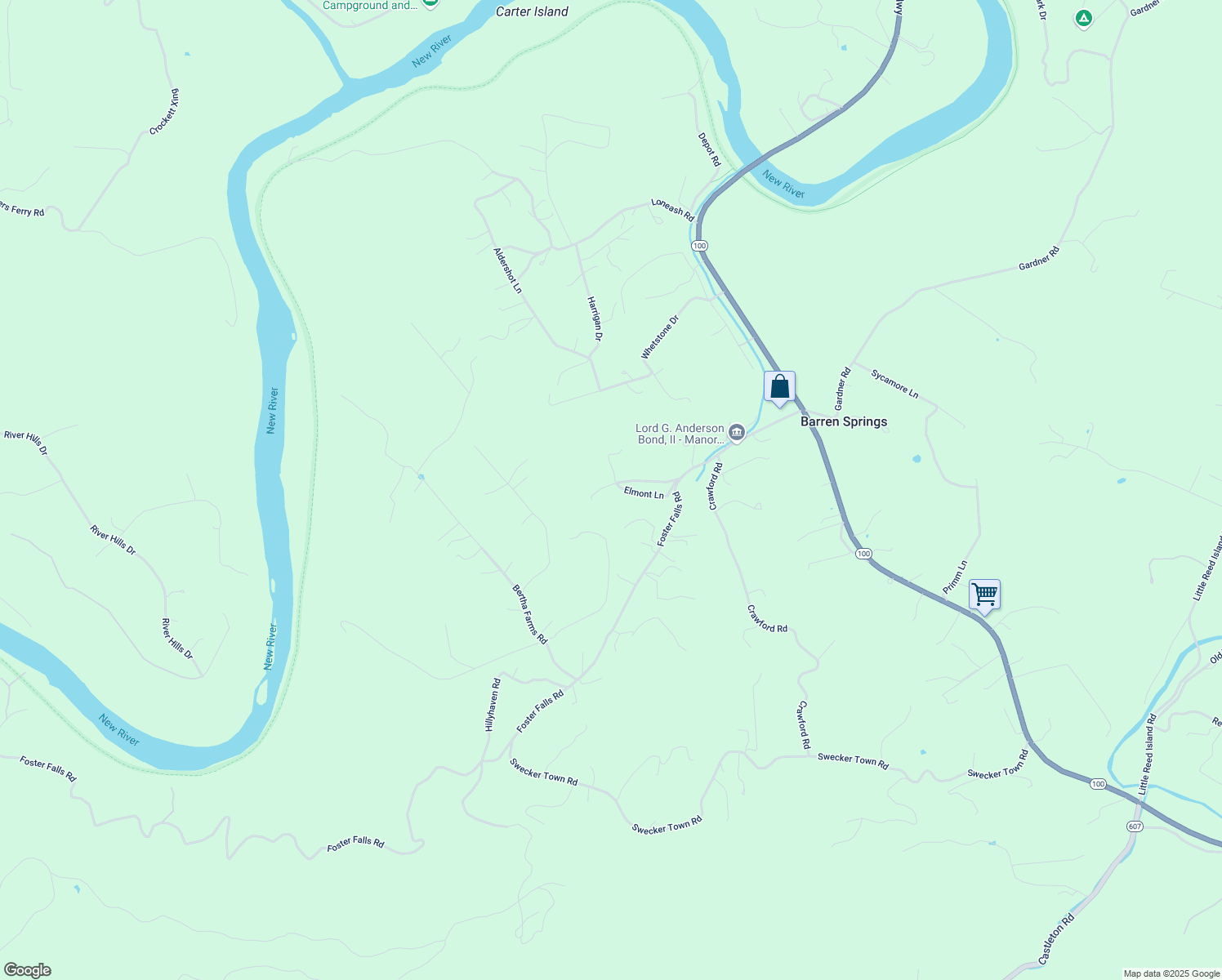 map of restaurants, bars, coffee shops, grocery stores, and more near 100 Elmont Lane in Barren Springs