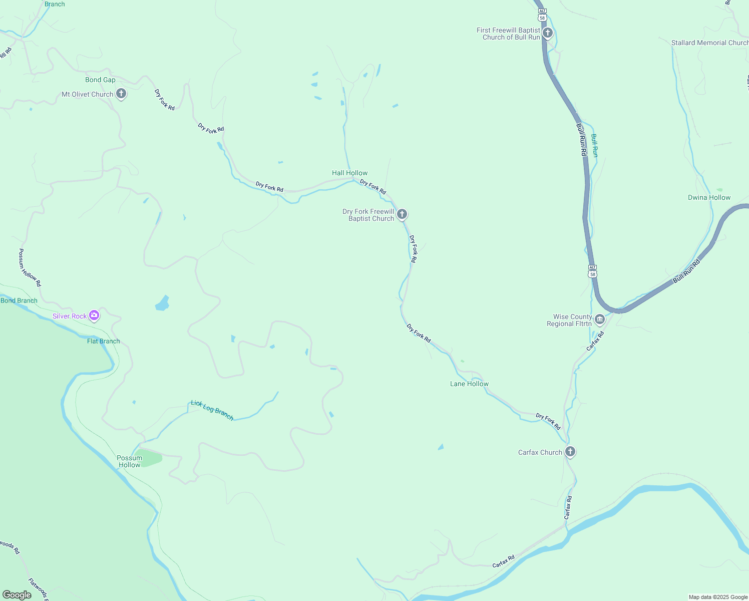 map of restaurants, bars, coffee shops, grocery stores, and more near 14354 Dry Fork Road in Coeburn