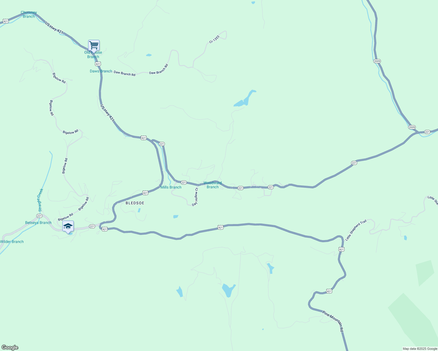map of restaurants, bars, coffee shops, grocery stores, and more near 657 State Highway 221 in Harlan County