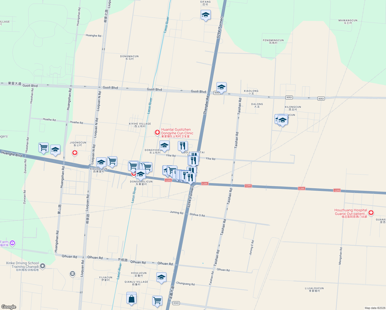 map of restaurants, bars, coffee shops, grocery stores, and more near in Zibo