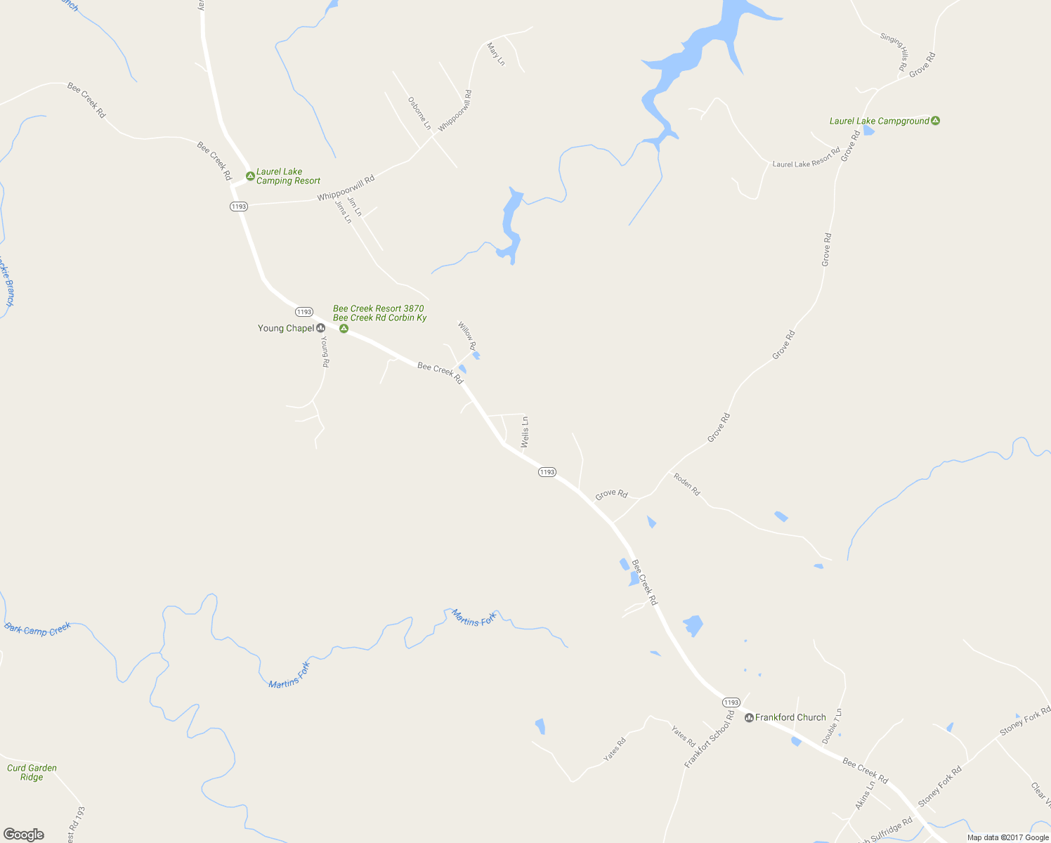map of restaurants, bars, coffee shops, grocery stores, and more near 111 Wells Lane in Corbin