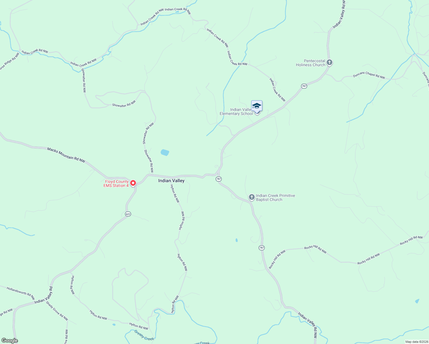 map of restaurants, bars, coffee shops, grocery stores, and more near 4384 Indian Valley Road Northwest in Radford