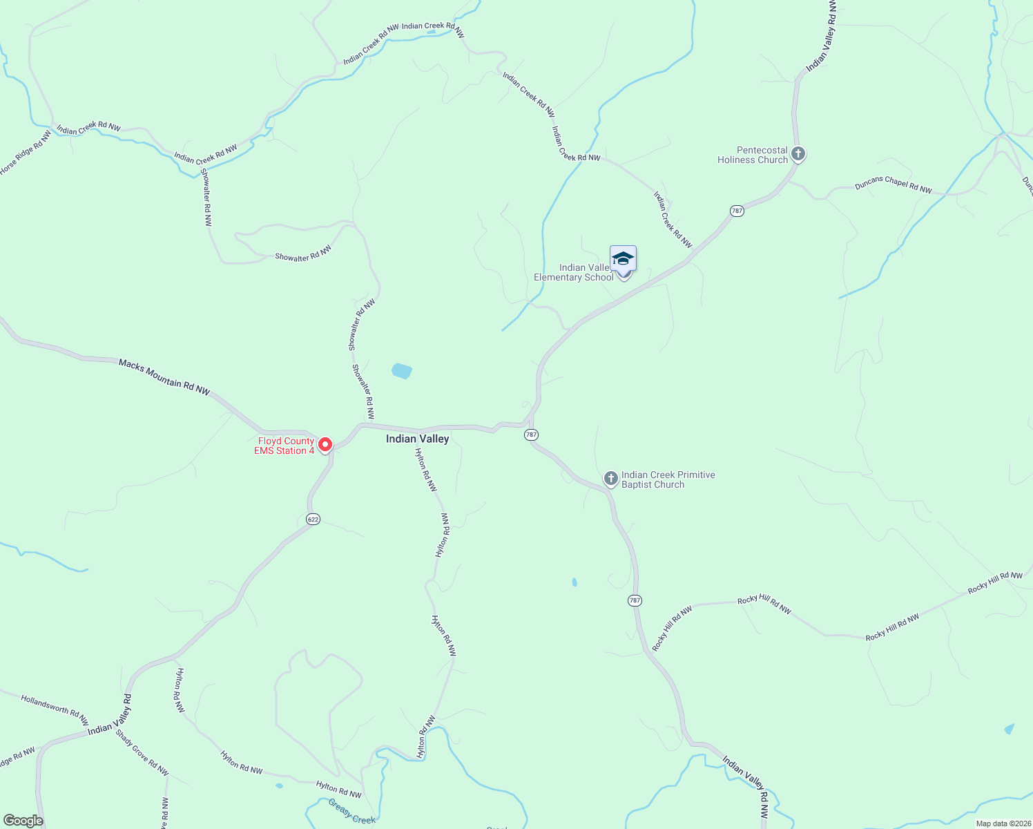 map of restaurants, bars, coffee shops, grocery stores, and more near 4384 Indian Valley Road Northwest in Radford