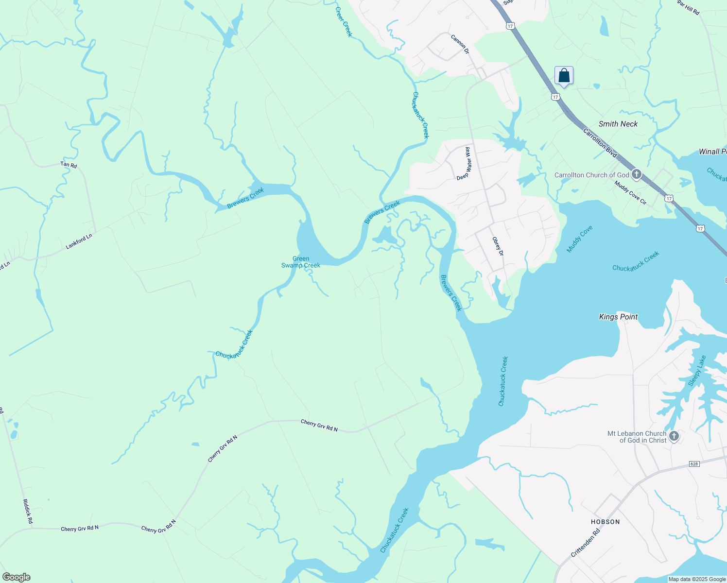 map of restaurants, bars, coffee shops, grocery stores, and more near 1874 Mustang Trail in Suffolk