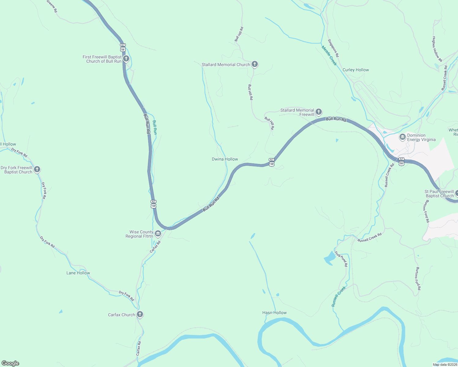 map of restaurants, bars, coffee shops, grocery stores, and more near U.S. 58 Alternate in Coeburn