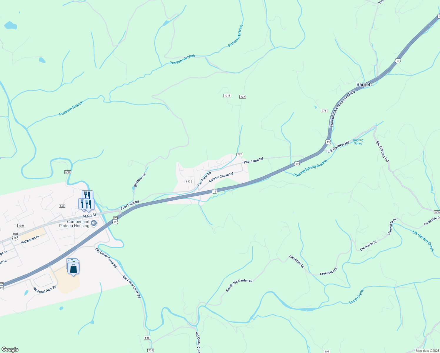 map of restaurants, bars, coffee shops, grocery stores, and more near County Road 848 in Russell County