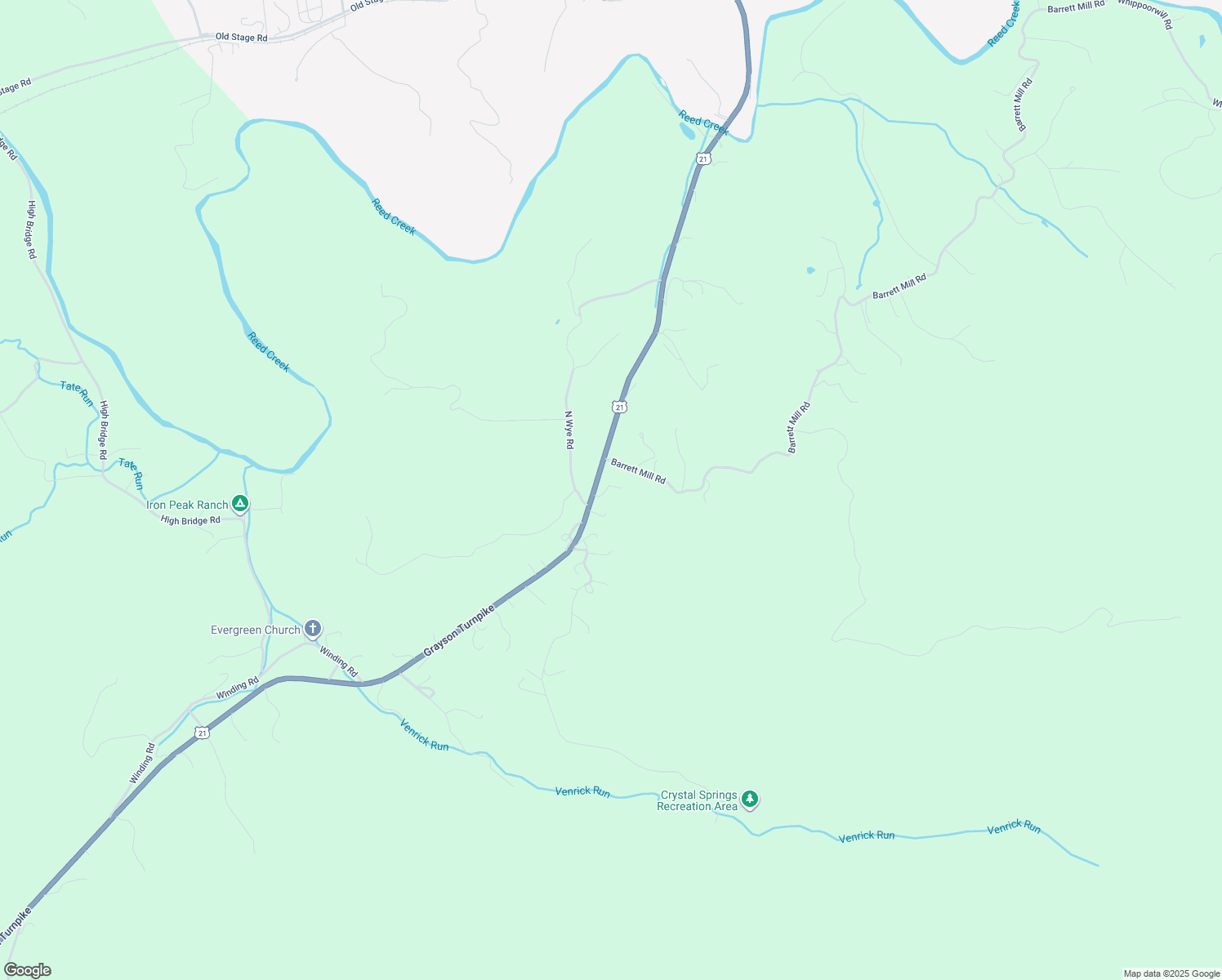 map of restaurants, bars, coffee shops, grocery stores, and more near 1634 Grayson Turnpike in Wytheville