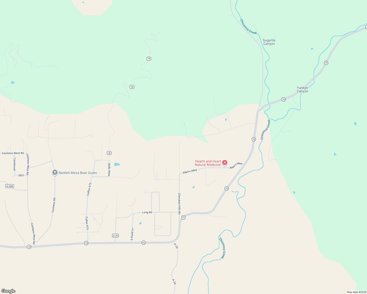 map of restaurants, bars, coffee shops, grocery stores, and more near 66 Cherokee Hills Road in Raton
