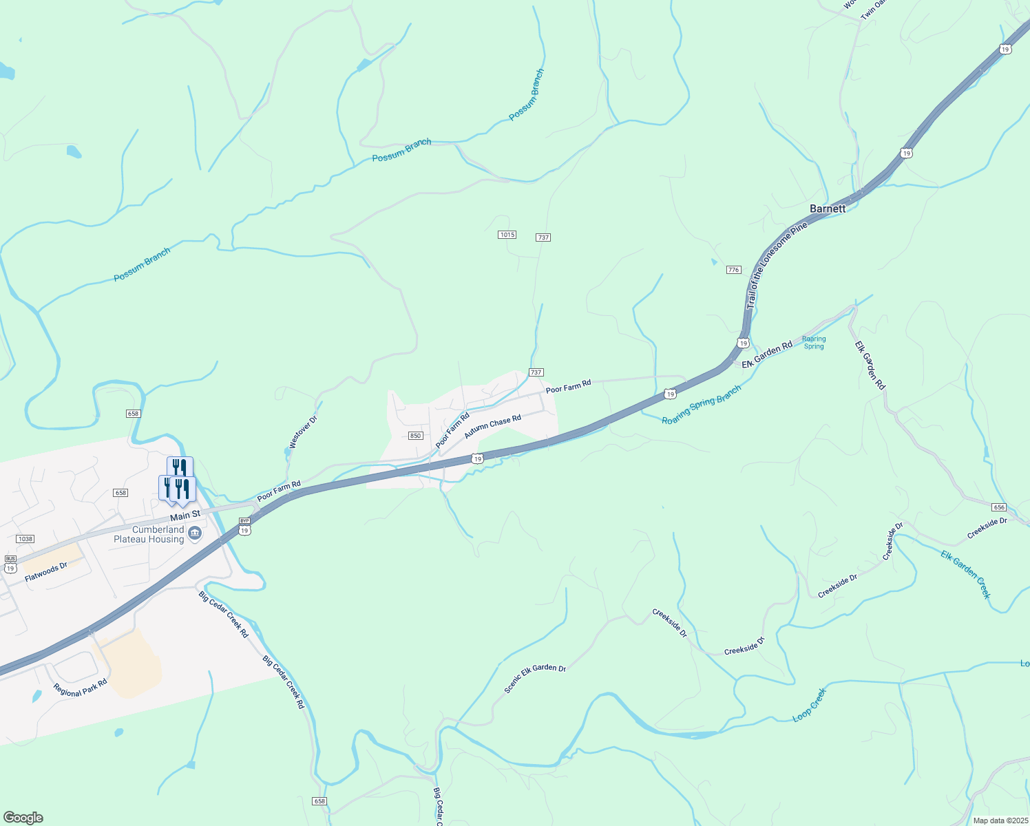 map of restaurants, bars, coffee shops, grocery stores, and more near County Road 848 in Lebanon