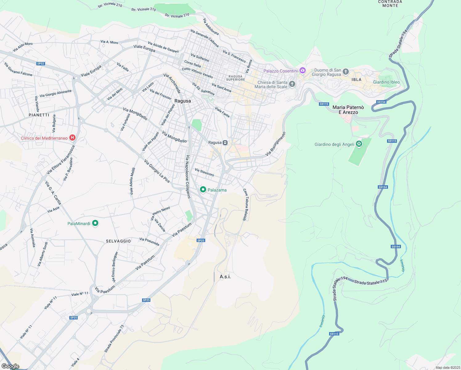 map of restaurants, bars, coffee shops, grocery stores, and more near 9 Via Ducezio in Ragusa