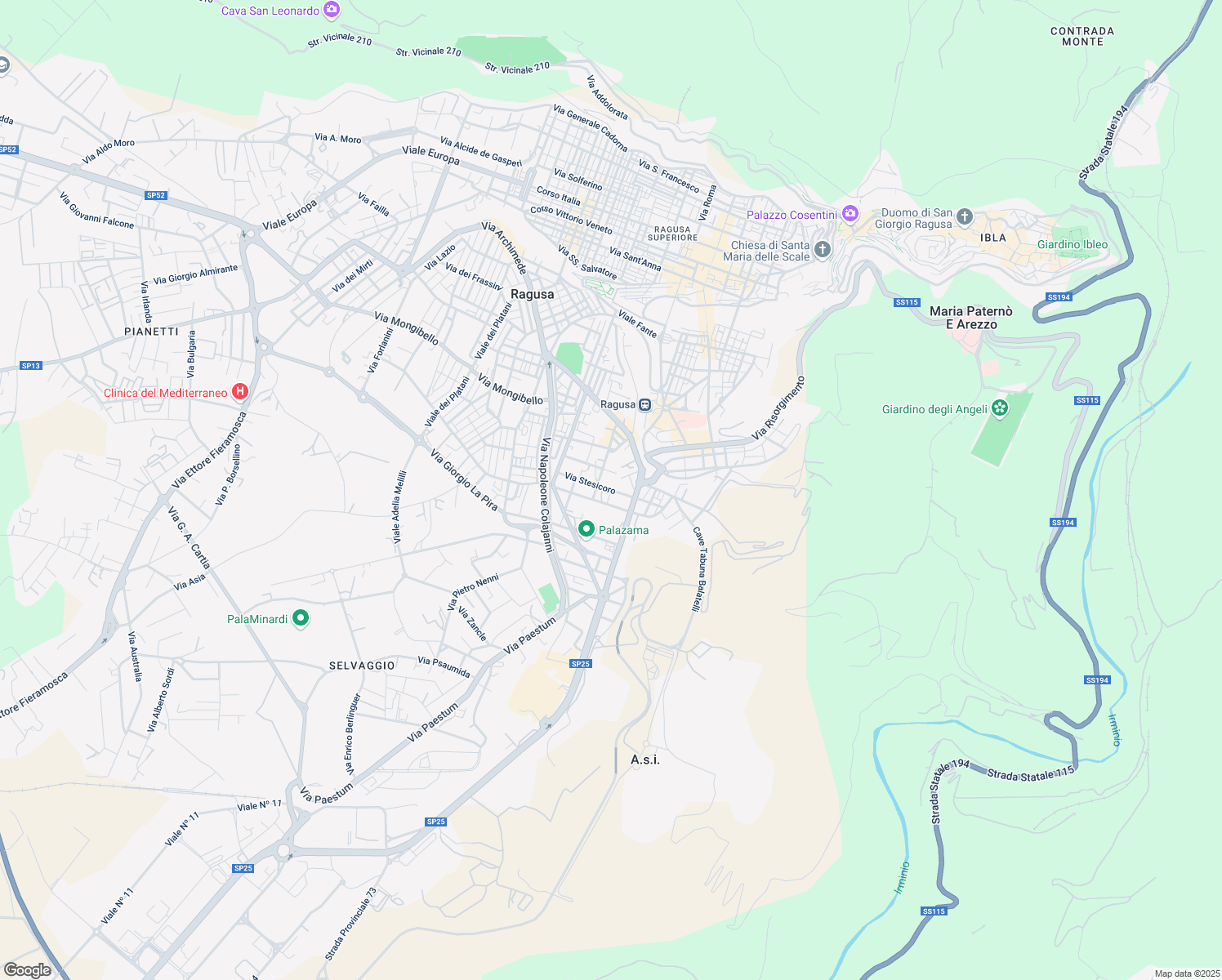 map of restaurants, bars, coffee shops, grocery stores, and more near 40 Via Ducezio in Ragusa