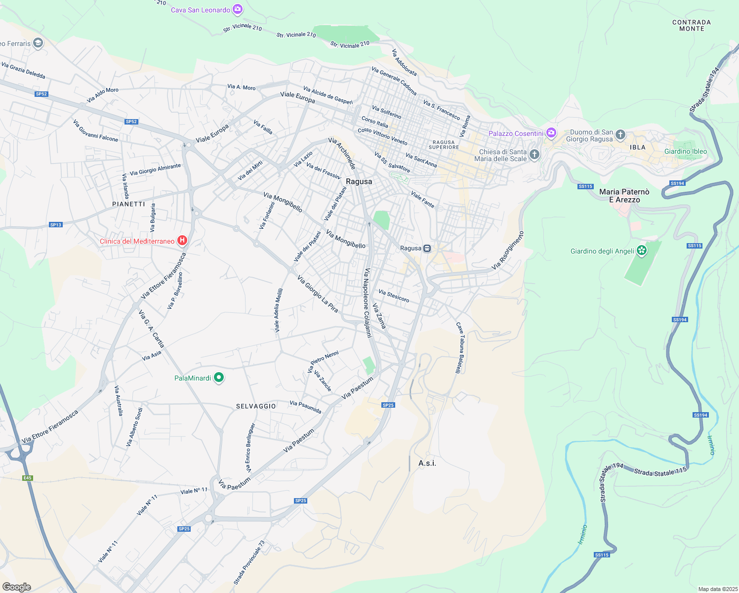 map of restaurants, bars, coffee shops, grocery stores, and more near Via Palma di Montechiaro in Ragusa