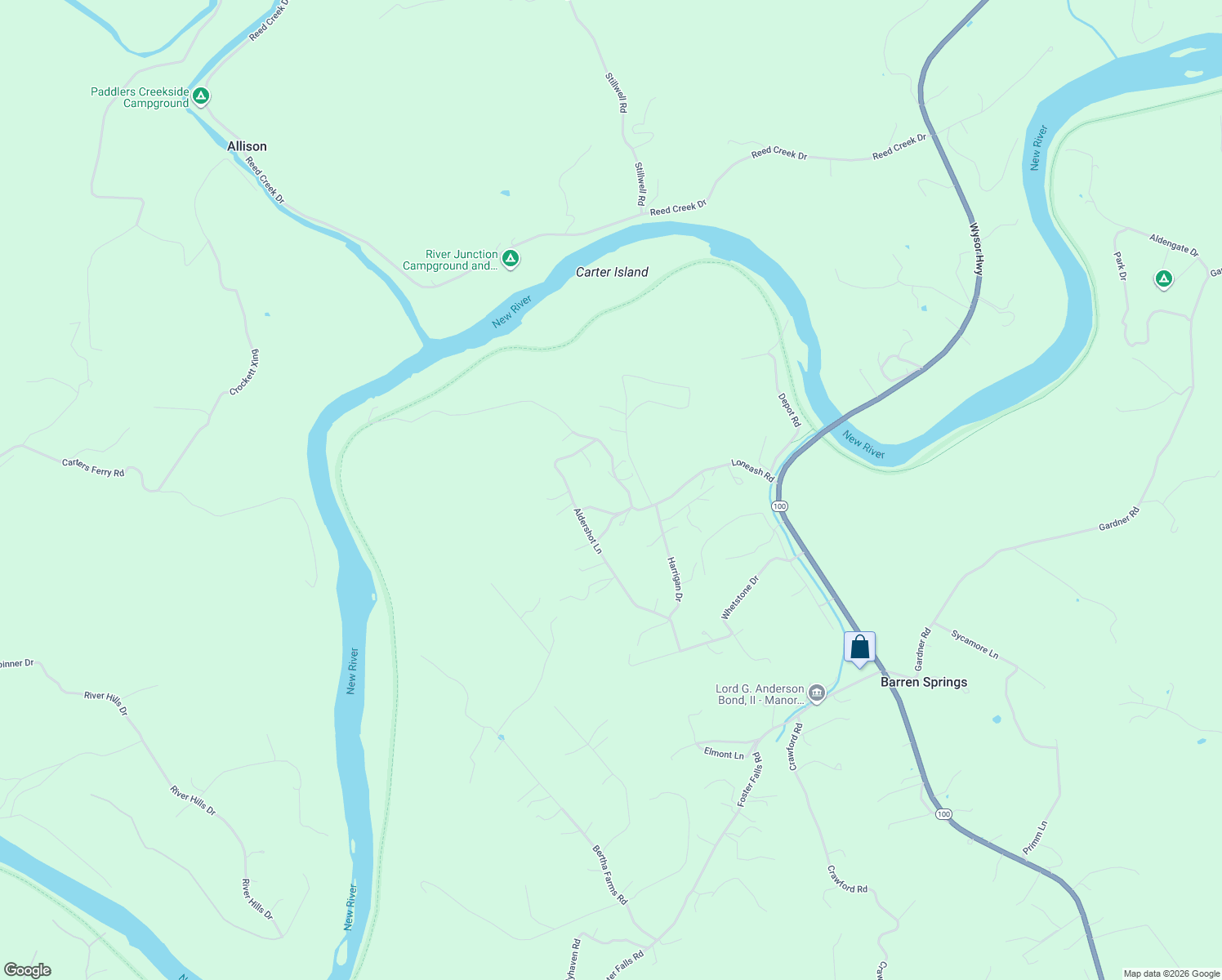 map of restaurants, bars, coffee shops, grocery stores, and more near 411 Loneash Road in Barren Springs