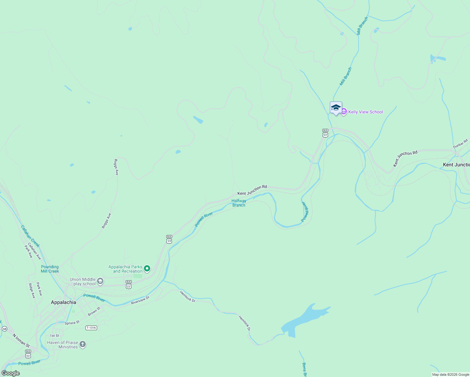 map of restaurants, bars, coffee shops, grocery stores, and more near 4117 Moneyhun Road in Appalachia