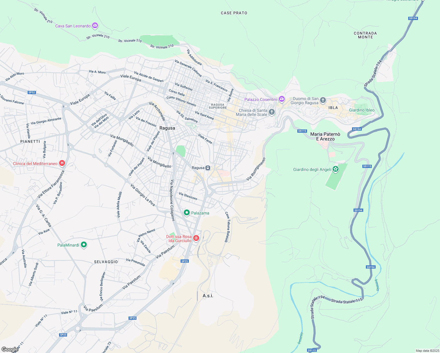 map of restaurants, bars, coffee shops, grocery stores, and more near 20 Viale Sicilia in Ragusa